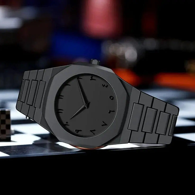 Black Arabic Aura Watch with Arabic Numerals – Front View