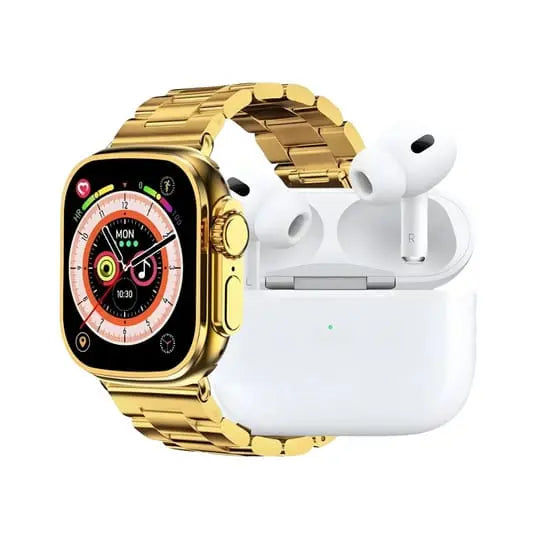 I20 Ultra Max Suit – 2.3" Smart Watch + 7 Straps + AirPods 2 | 10-in-1 Gift Box