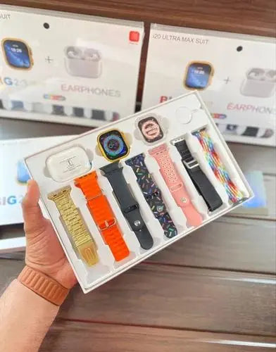 I20 Ultra Max Suit – 2.3" Smart Watch + 7 Straps + AirPods 2 | 10-in-1 Gift Box