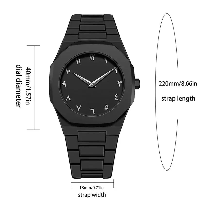 Close-up of Black Aura Watch Dial with Arabic Numbers