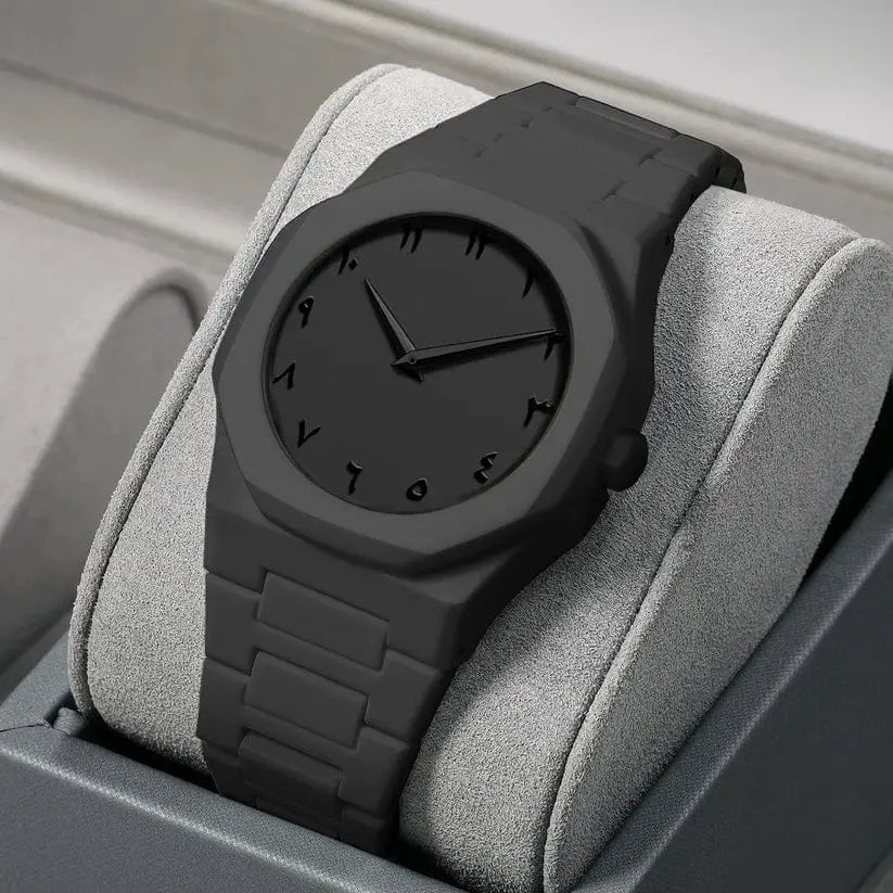 Black Arabic Aura Watch with Arabic Numerals – Front View