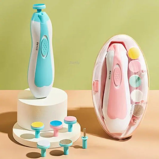 Electric baby nail trimmer set with multiple filing pads for infants and toddlers